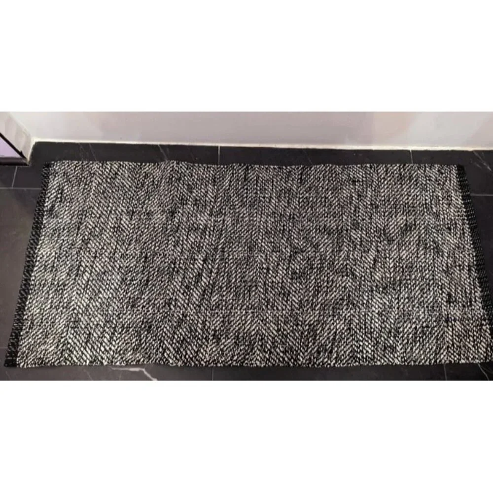 New Washable Bathroom Rug, 2'x3' Black Woven Entryway Rug Front Door Mat